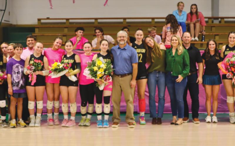 Submitted. The Rabun Gap-Nacoochee School volleyball team honored its senior class during its season-finale win over Franklin (N.C) on Oct. 9. The volleyball senior class includes Payton Barge, Cathryn Carmack, Lenka Covic, Abigail Echevarria, Eve Kelly, Margaret Kelly and Taylor Nickerson.