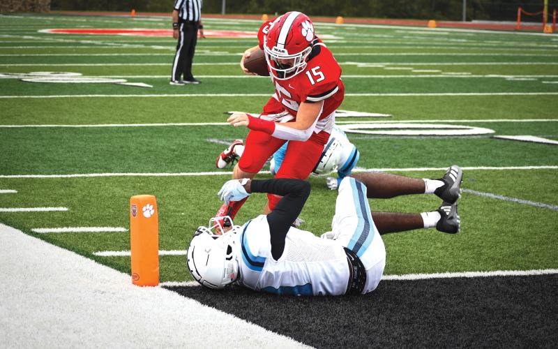 Wade Cheek/The Clayton Tribune. Rabun junior running back Reid Giles rushed for 202 yards on 26 carries to score two touchdowns in Rabun County’s 50-14 over Providence Christian Academy last Saturday, Sept. 28.