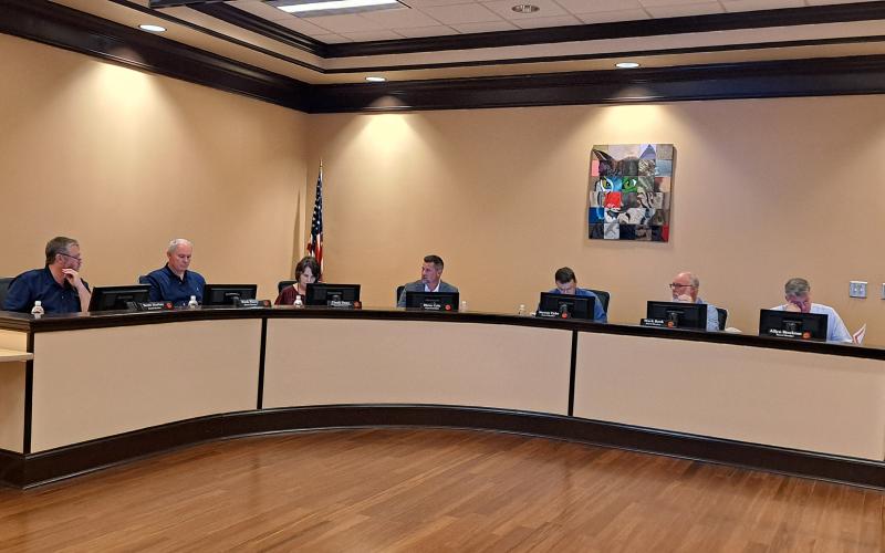 Megan Horn/The Clayton Tribune. Rabun County Schools Superintendent Steven Cole leads the Sept. 19 Board of Education meeting. Cole worked with outgoing Superintendent Dr. April Childers until her retirement on Sept. 30.