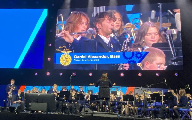 Submitted photo. The National FFA Band performed several times during the national convention and expo. Daniel Alexander joined fellow band members in Indianapolis for rehearsals three days before the convention and expo began.