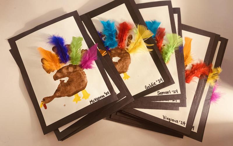 Photos courtesy of Rabun County Schools. These Thanksgiving Turkeys were made by students in Mrs. Hulsey’s Pre-K class at Rabun County Primary School. Students completed fun activities for Thanksgiving. Below:  Goldie Marsengill and Thiago Diaz in Mrs. Hulsey’s Pre-K class “Dressed for Success” for a Thanksgiving Meal at Rabun County Primary School.