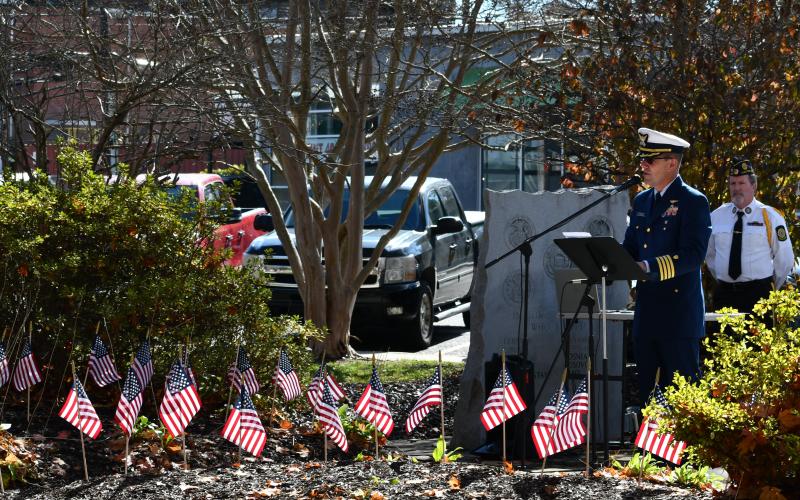 Megan Horn/The Clayton Tribune. Capt. (Ret.) Eric Vogelbacher was the guest speaker at the Nov. 11 Veterans Day event.