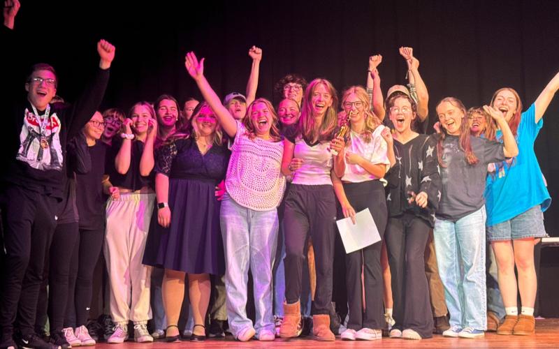 Submitted photo. Members of the Tallulah Falls thespian troupe celebrate their one-act play region title on Oct. 30.