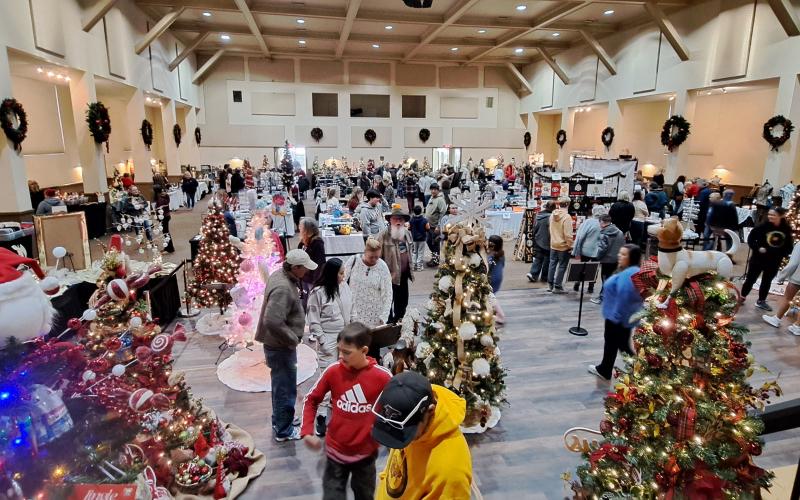Megan Horn/The Clayton Tribune. Crowds of people attended the two-day 2024 Festival of Trees and Holiday Market event at the Rabun County Civic Center Friday, Nov. 29, and Saturday, Nov. 30. Below: This Pokémon tree decorated by Guthrie Associates, Inc. was one of over 35 that community members could bid on at the Festival of Trees last weekend. This year’s beneficiary was the Creative Learning Center.