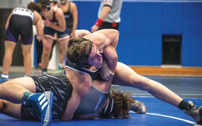 Wade Cheek/The Clayton Tribune. Harry Word went 3-2 and placed second in the 165-pound weight class at the Towns County King of the Mountain tournament.