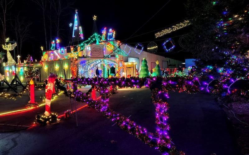 Megan Horn/The Clayton Tribune. This intricate and beautiful colored light display can be seen in the night sky while traveling through Tiger. There are two more opportunities to see the 11th annual Christmas Village of Lights on display in Tiger on Friday, Dec. 20, and Saturday, Dec. 21, from 5:30 p.m. to 8:30 p.m. at 90 Tiger Connector, Tiger, each day.
