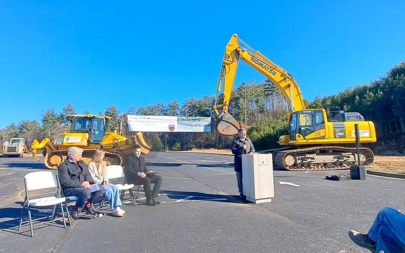 Megan Horn/The Clayton Tribune. Rabun County Schools Superintendent Steven Cole thanks the community for being part of the groundbreaking for the RCHS Academic Center on Jan. 2. He said “It will be a place where lives are transformed and potential is realized.”