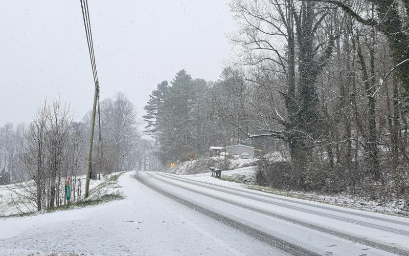 Megan Horn/The Clayton Tribune. Snow from Winter Storm Cora coated Hwy. 76 in Rabun County. On roads in the county, the snow would melt as temperatures rose days after the Jan. 10 storm, but the ice would form overnight as it would be in the 20s.