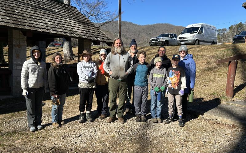 Submitted photo. Community members participated in a Cleanup Day at Stekoa Creek Park on Saturday, Jan. 4. Pictured are: Front row: Elaina Cochran; Angela Delaney with Headwaters Master Gardeners; Suzanne Arpin with Headwaters Master Gardeners; Derek Watson; Josh Causin; Brycen Deason; and Waylon Watson. Back row: Lynn McShane with Headwaters Master Gardeners; Buzz Williams program specialist for Chattooga Conservancy; Lisa Causin; and Bethany Deason.