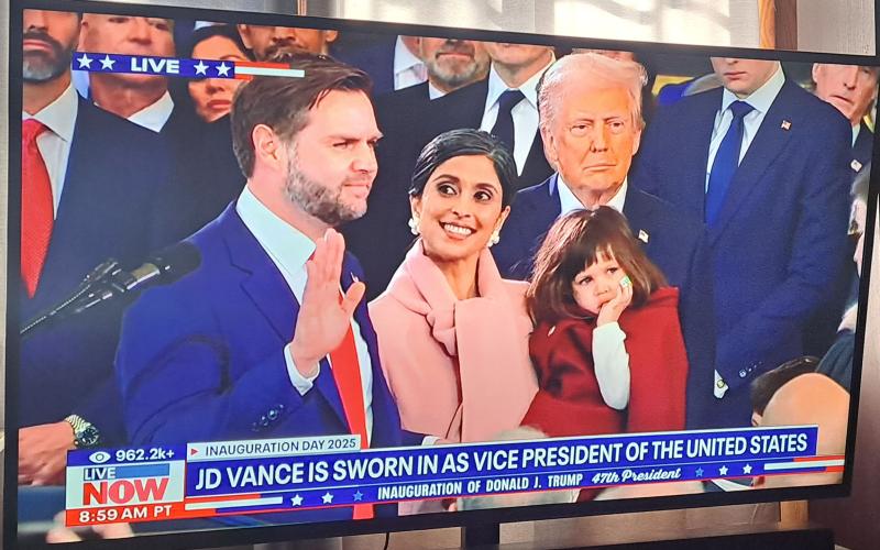 Megan Horn/The Clayton Tribune. Millions watched in person and on national television Jan. 20 as JD Vance was sworn in as the 50th vice president of the United States. Vance takes the oath beside wife Usha, daughter Mirabel, and President Donald Trump.