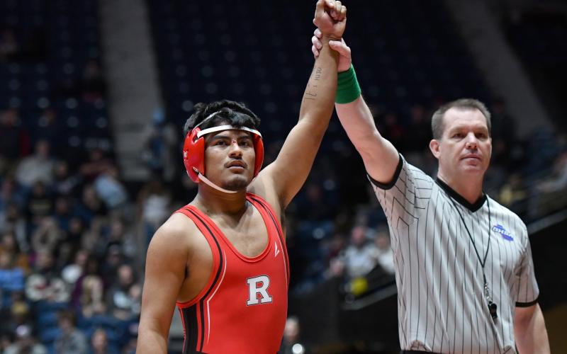 Wade Cheek/The Clayton Tribune. Senior 150-pound grappler Rodolfo Ramos capped-off his final season with the Wildcats with an upset victory in the first round of this year’s GHSA Traditional Wrestling State Tournament.