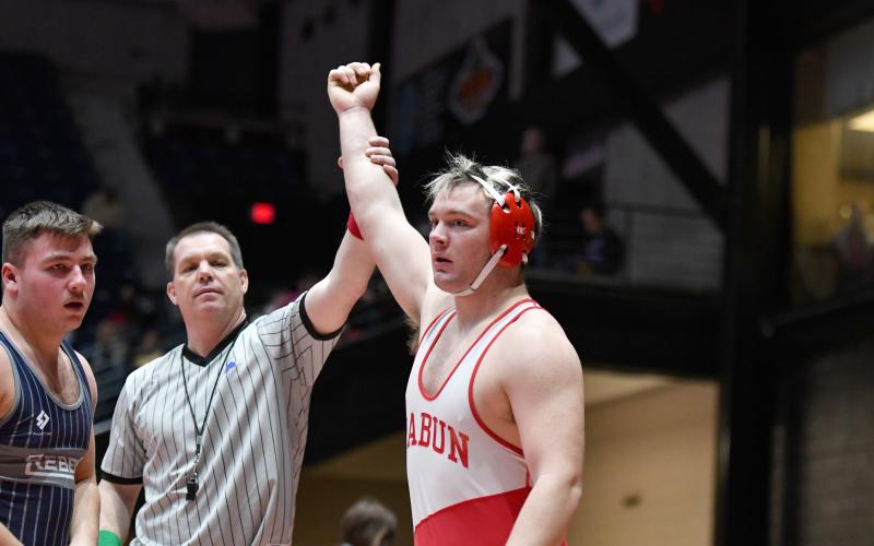 Wade Cheek/The Clayton Tribune. Senior wrestler Tucker Buchanan placed second in the Georgia Class A-D1 Traditional Wrestling State Championship in the 215-pound weight class.