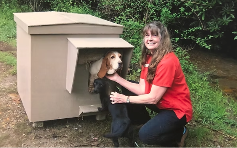 Submitted. Brenda Nash, founder and CEO of Habitat for Hounds, poses with a dog that was provided a free dog house by the nonprofit. Since 2010, over 375 dog houses have been distributed.