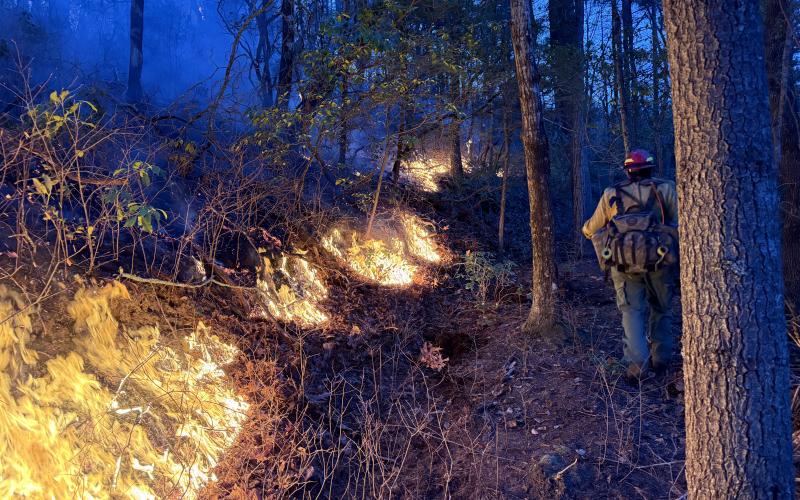Photo courtesy of James Wettstaed/PIO/firenet.gov. U.S. Forest Service crews battle a wildfire that started in the Chattahoochee-Oconee National Forest.
