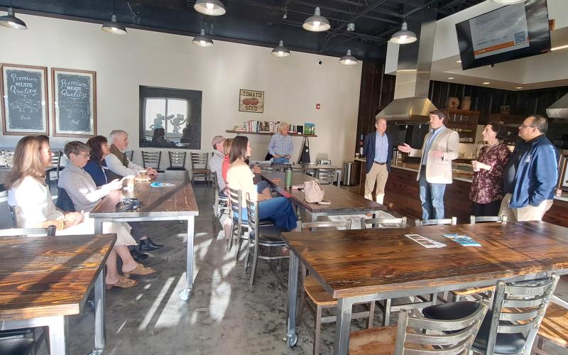 Megan Horn/The Clayton Tribune. Bez Rengifo, Boyd Stough, Dianne Shaver and Steve Webster are certified organizers for 1 Million Cups and speak to a group during the March 26 launch meeting at the Food Bank of Northeast Georgia Teaching Kitchen. The group meets at 9 a.m. weekly on Wednesdays.