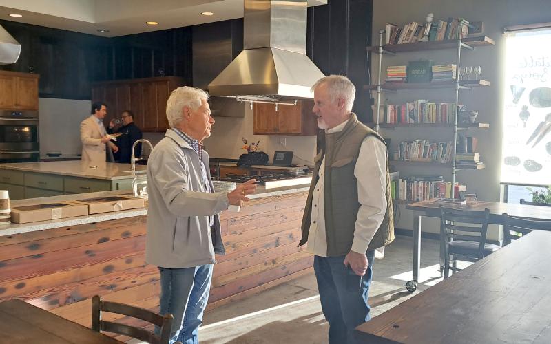 Megan Horn/The Clayton Tribune. Ray Pagano, left, was the guest speaker at the launch meeting of Northeast Georgia 1 Million Cups on Wednesday, March 26. Mark Holloway of Property Stewards was one of two presenters at the meeting.