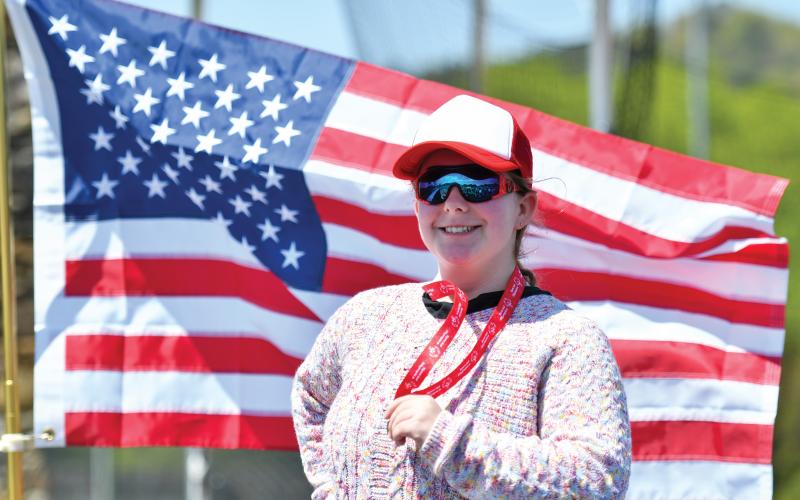 Wade Cheek/The Clayton Tribune. Morgan Burr of Rabun County High School kicked off this year’s Rabun County Special Olympics with her wonderful rendition of The National Anthem.