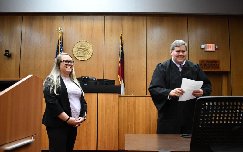 Megan Horn/The Clayton Tribune. Savannah Dixon is sworn in as Rabun County Probate judge to fill the unexpired term of Judge Carlton H. “Hobie” Jones, III, who was recently appointed by Gov. Brian Kemp and sworn-in as a Superior Court judge. Dixon took the oath before Mountain Judicial Circuit Superior Court Judge William R. “Bill” Oliver.