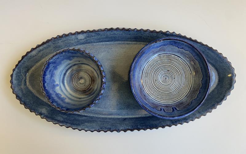 Photo courtesy Tallulah Falls School. The blue bowls of Tallulah Falls School senior Marina Dumas claim top prize in the Georgia Independent School Association Virtual Art School.