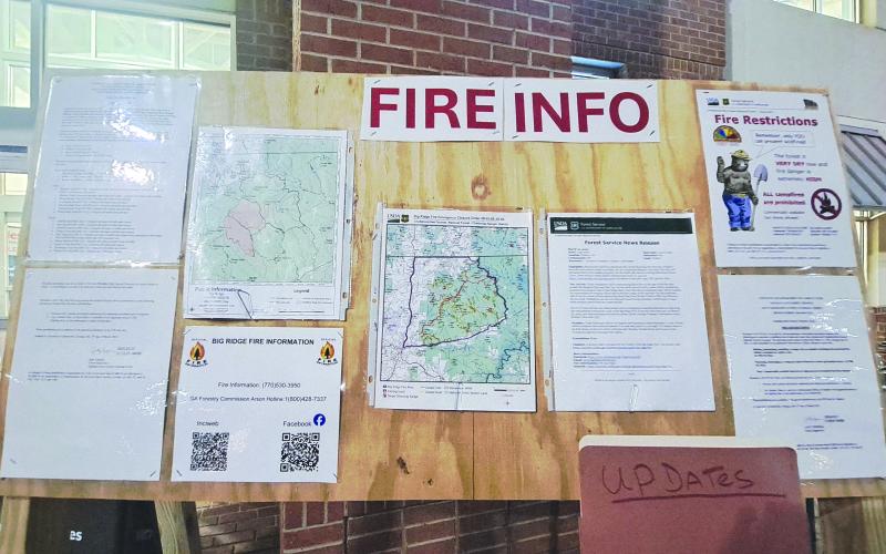 Megan Horn/The Clayton Tribune. USDA U.S. Forest Service Chattahoochee-Oconee National Forest Chattooga River Ranger District personnel posted a bulletin board with fire information and map resources at Ingles in Clayton. Walmart also had a similar board.