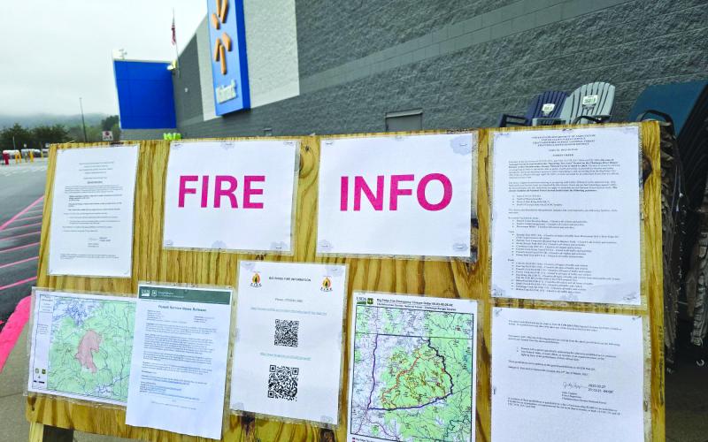 Enoch Autry/The Clayton Tribune. USDA U.S. Forest Service Chattahoochee-Oconee National Forest Chattooga River Ranger District personnel posted a bulletin board with fire information and map resources at Walmart in Clayton.