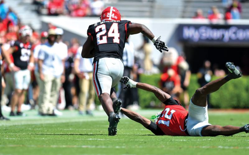 Wade Cheek/The Clayton Tribune. Former Rabun Gap-Nacoochee School running back led all Georgia running backs in rushing yards last weekend in the Bulldog’s spring game. Walker’s longest carry of the day was for 30 yards.
