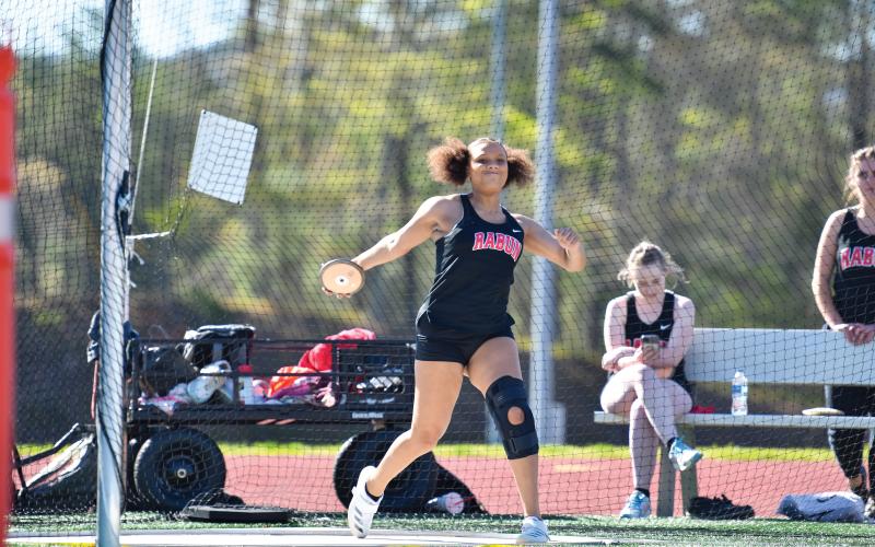 Wade Cheek/The Clayton Tribune. Junior thrower Vivian Fisher earned top-four finishes in both the discus and the shot put in last week’s region championship to qualify for the state sectionals at Bremen High School on May 3.