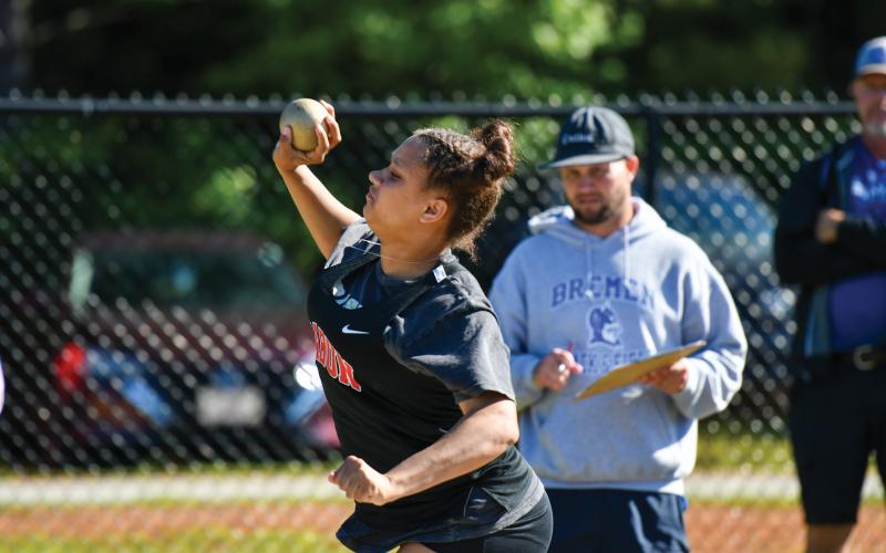 Wade Cheek/The Clayton Tribune. Rabun thrower Vivian Fisher qualified for the state championship meet in Rome after placing sixth in the discus with a mark of 101-foot-11. Fisher placed 10th in the shot put.