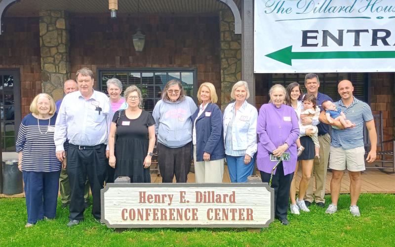 Megan Horn/The Clayton Tribune. The 2025 Dillard Family Association Reunion was held on Saturday, April 26. Pictured are generations of Dillard family members including back row: Ed Gillespie and Helen Gillespie. Front row: Dorothy Hopper O’Quinn, left; Bill Coldren; Kelly Coldren; Maurgarite McDole; Lynn Wansley; Henrietta Roberts; Betty Dillard; Maya Weldon holding Cedar Weldon; John E. Dillard; and Trey Weldon holding Ford Weldon.