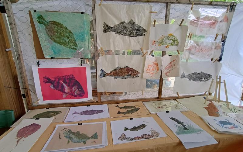 Megan Horn/The Clayton Tribune. Weylon Robinson creates these artistic fish creations using fish he has caught. They were on display at Sassafras last weekend.