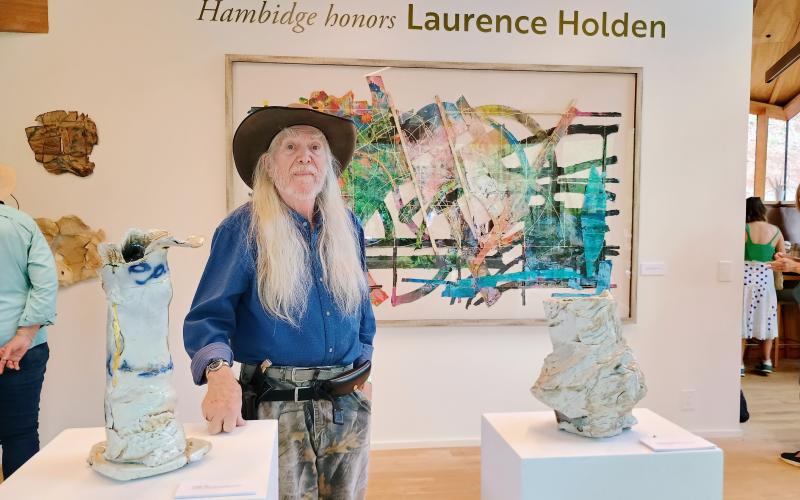 Megan Horn/The Clayton Tribune.  Acclaimed artist and poet Laurence Holden was honored at the Hambidge Center Open House event on Saturday, April 26, with his works on display. Holden is a fine artist working in mixed media, oils, watercolor, intaglio and monoprint printmaking, ceramics, sculpture and drawing.