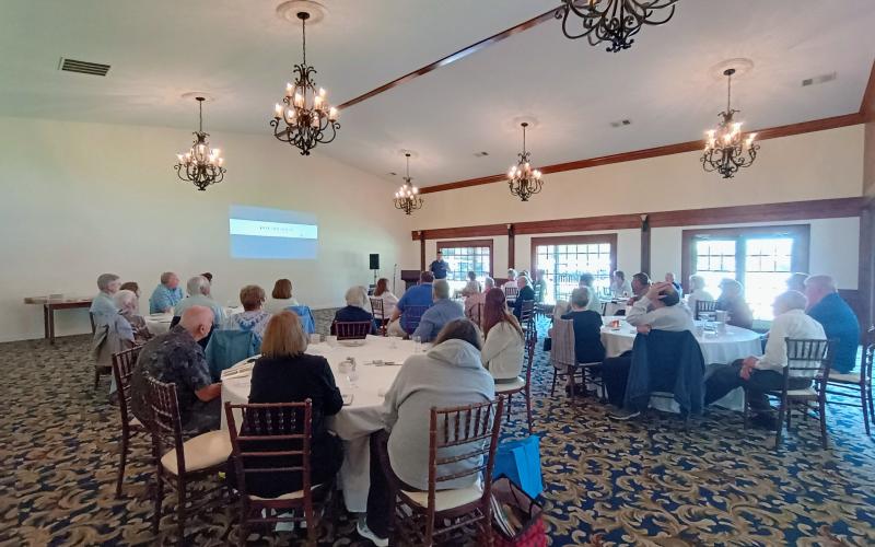 Megan Horn/The Clayton Tribune. John E. Dillard, Legacy Ventures and manager of The Dillard House, talks about the future direction of The Dillard House property at the 2025 Dillard Family Association Reunion on Saturday, April 26.