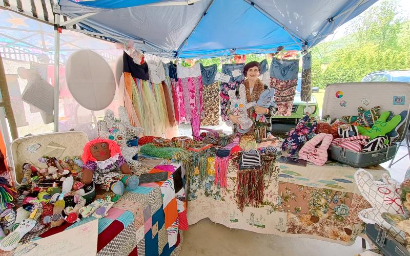 Megan Horn/The Clayton Tribune. Diane Cranford showcases handmade items at her Rockin’ Rags booth at Dinglerfest 2025 last weekend.