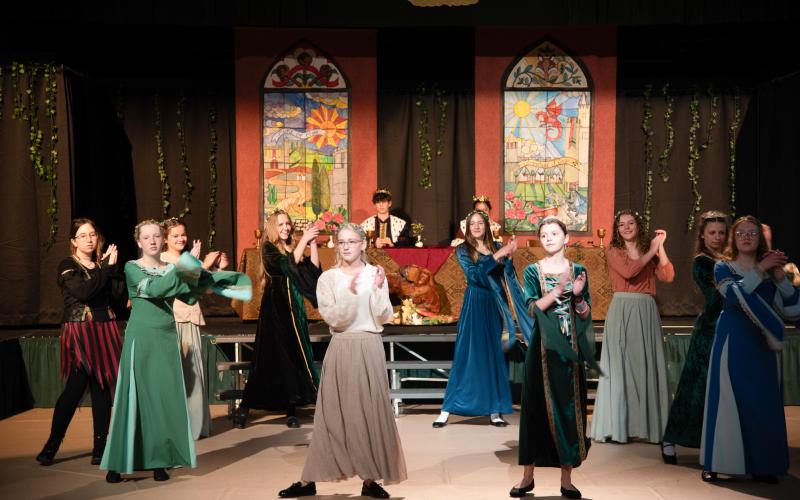 Photos courtesy TFS. Members of the cast of the madrigal perform a courtly dance in the spring Madrigal.