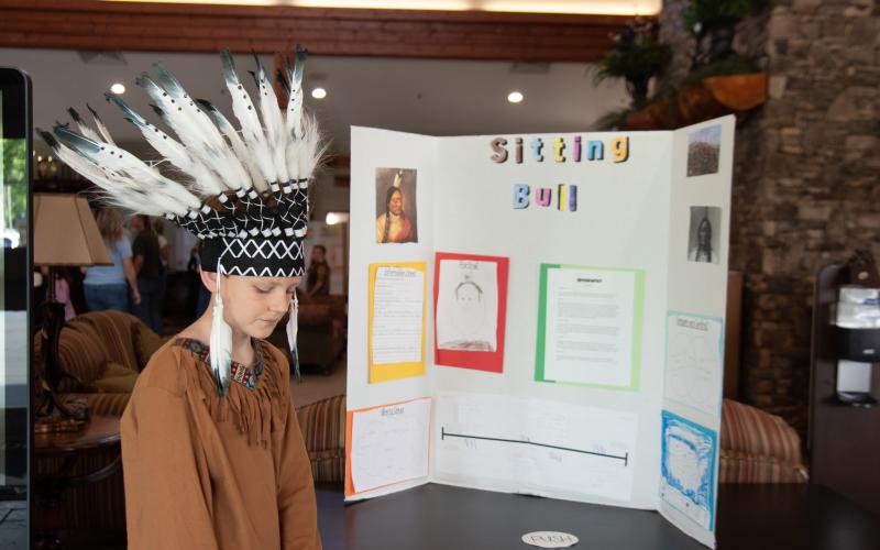 Photo courtesy of Tallulah Falls School. Gage Freeman is ready for visitors to stop by and learn about Sitting Bull at the Tallulah Falls School fourth-grade wax museum. This is the second year the fourth grade has had students participate in the event.