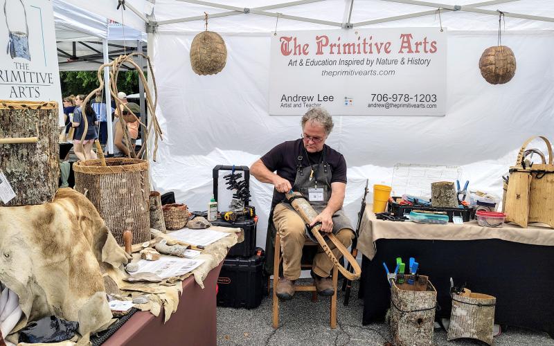 Photo courtesy of Conner Horn. Andrew Lee with his business The Primitive Arts features and demonstrates Bark Basketry, Primitive Weapons, Cordage and Flintknapping at the second annual Ramshackle last weekend.