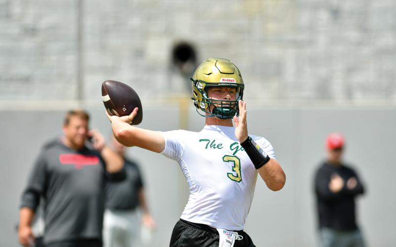 Wade Cheek/The Clayton Tribune. Sophomore transfer Grayson Clary gets some work in at the Georgia 7-on-7 team camp on Tuesday, June 10. Clary has split summer reps with Owens.