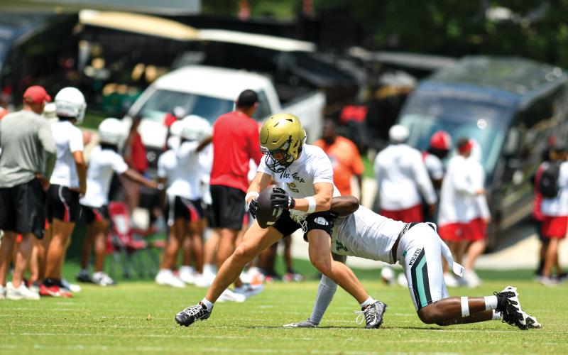 Wade Cheek/The Clayton Tribune. Rabun Gap senior wide receiver Walker Bryson got plenty of reps in the Georgia 7-on-7 camp with Rabun Gap on Tuesday, June 10.