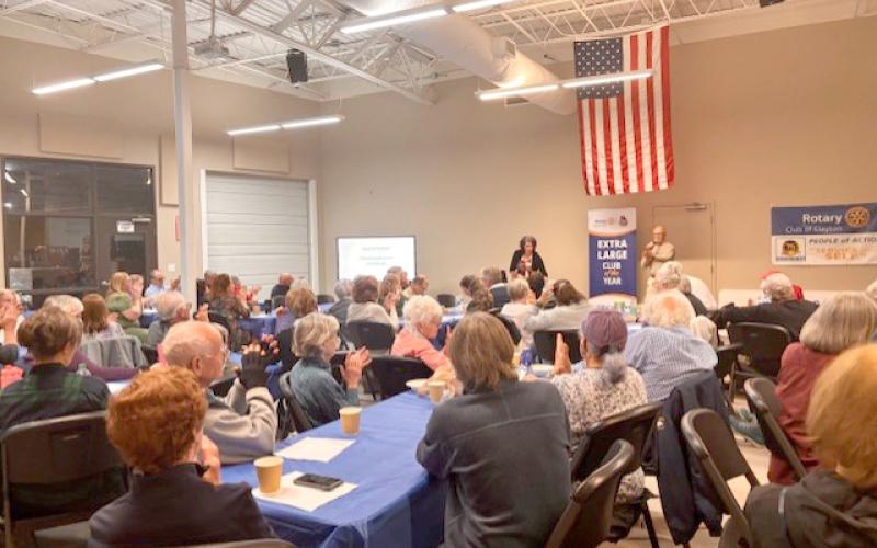 Photo courtesy of Rabun County Democrats. Kristie Casey, a communication professional, shares the keys to effective messaging at the May 12 Rabun Democrats General Meeting.