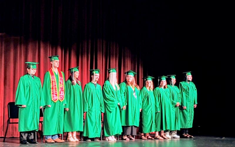 Megan Horn/The Clayton Tribune. Johnathan Robert Lee Watts (left); Rafael Rios Duran, Joseph Keith Bramblett, David Santos Arvizu, Drake William Kelley, Natalie Ann McCannon, Krissa Elizabeth Fountain, Brylee Faye Richardson, Brooke Caroleen Richardson and JaLynn Lee Pendrey. Not pictured are Kayden Grace Glass, Creighton John Howard and Anna Marie Foster.