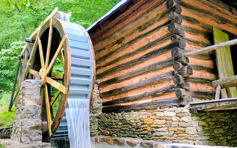 Megan Horn/The Clayton Tribune. The Gristmill water wheel is now moving as Foxfire recently refurbished the waterwheel and installed a circulating pump to get it working again in time for Heritage Days. Faircloth said the nonprofit wanted to get the water wheel up and running again because it was something visual and auditory that would appeal to the senses of visitors. He said it is historic because so many people had to use the Gristmill back in the day.