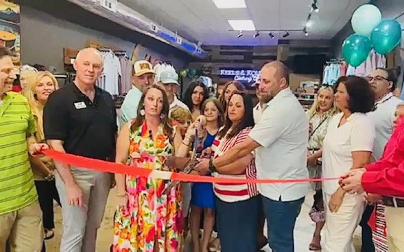 Submitted. Members of the community and Forward Rabun/Rabun County Chamber of Commerce attend the Ribbon-Cutting and Open House for “Keels &amp; Kollars” on Friday, June 13.