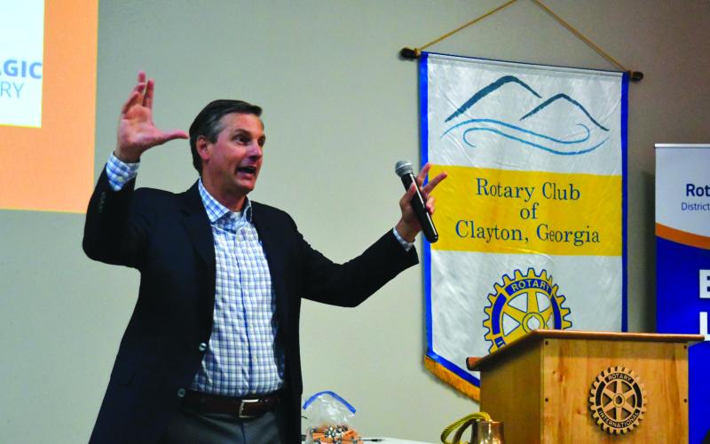 Derek Dooley speaks at the Rotary Club of Clayton meeting on July 19.
