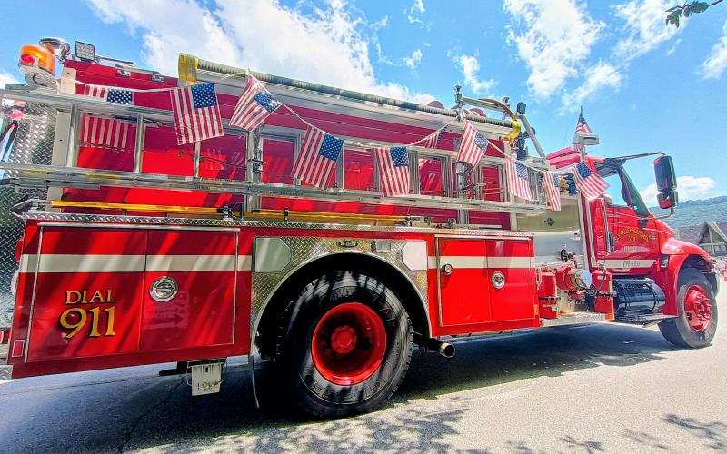 Megan Horn/The Clayton Tribune. Sky Valley-Scaly Mountain Volunteer Fire Rescue was decorated in red, white and blue and conclude Sky Valley’s Grand Parade on Saturday, July 5.