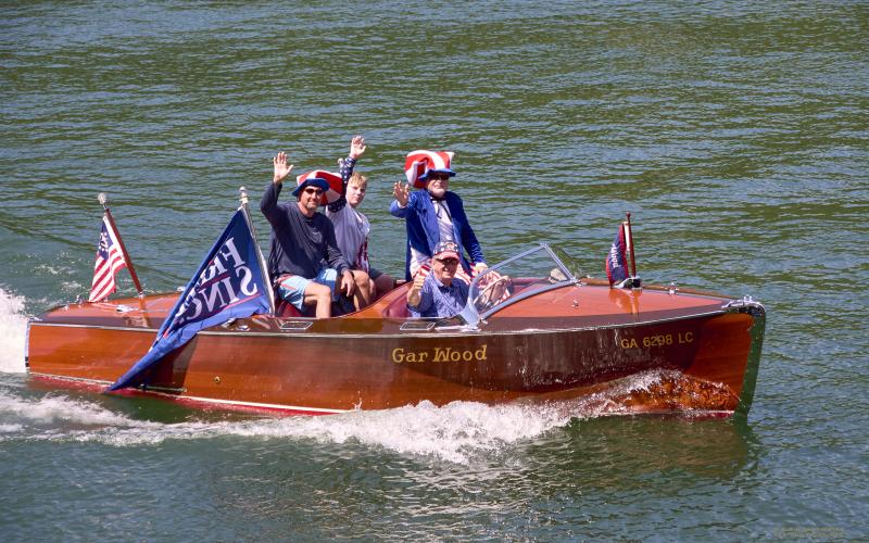 Photo courtesy K.A. Hamdy-Swink. This boat named "Loon" and owned by Kirk and Kathy Knous is a 1940 Gar-Wood Double Cockpit 19-foot. It sailed on Lake Rabun during Independence Day weekend.