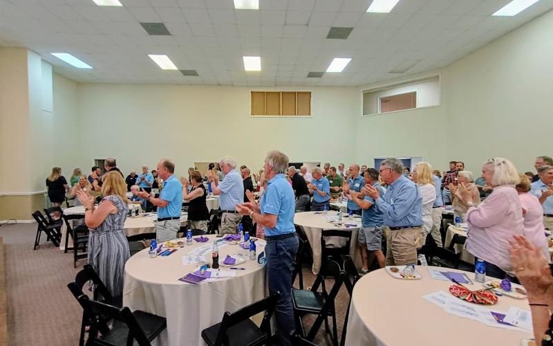 Megan Horn/The Clayton Tribune. Greg Rhodes, chairman of the F.A.I.T.H. Board of Directors, thanks the community and donors for their support of F.A.I.T.H.’s Capital Campaign during the June 26 groundbreaking of the Power House Child Advocacy Center and Sexual Assault Center.