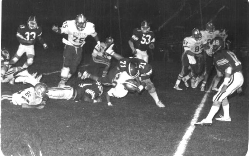 Submitted photo. In his senior season, Carlton Speed (71) makes a tackle for the Rabun County Wildcats.