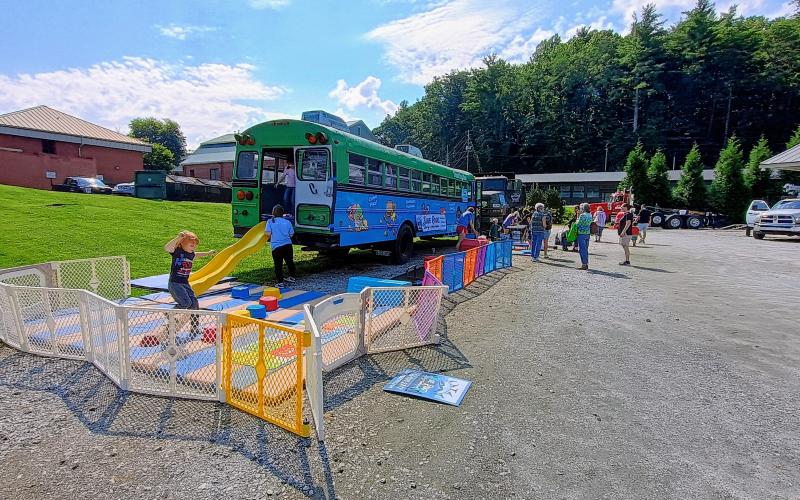 Megan Horn/The Clayton Tribune. Kids had a fun time with Blue Ridge Activity and Tumbling Center (BRAT) during last weekend’s “Touch-A-Truck” event benefitting the Rabun County Fuller Center for Housing.
