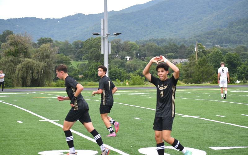 Wesley Branch/The Clayton Tribune. Gabriel Ruelas celebrates after a goal in RGNS’ win over Asheville High School on Aug. 12.