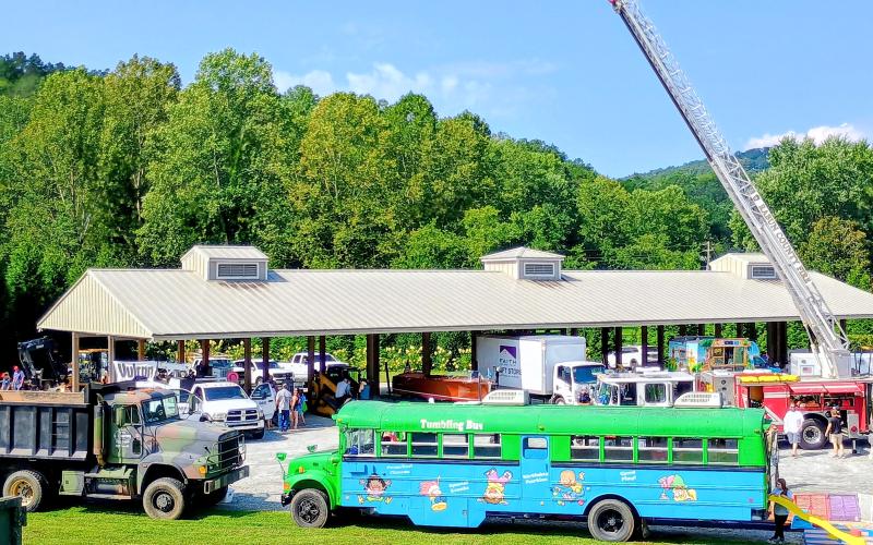 Megan Horn/The Clayton Tribune. Over 16 companies and several nonprofits participated in the Saturday, Aug. 16, “Touch-A-Truck” event held at the Rabun County pavilions in Clayton. It was an opportunity for the community to support the Rabun County Fuller Center for Housing.